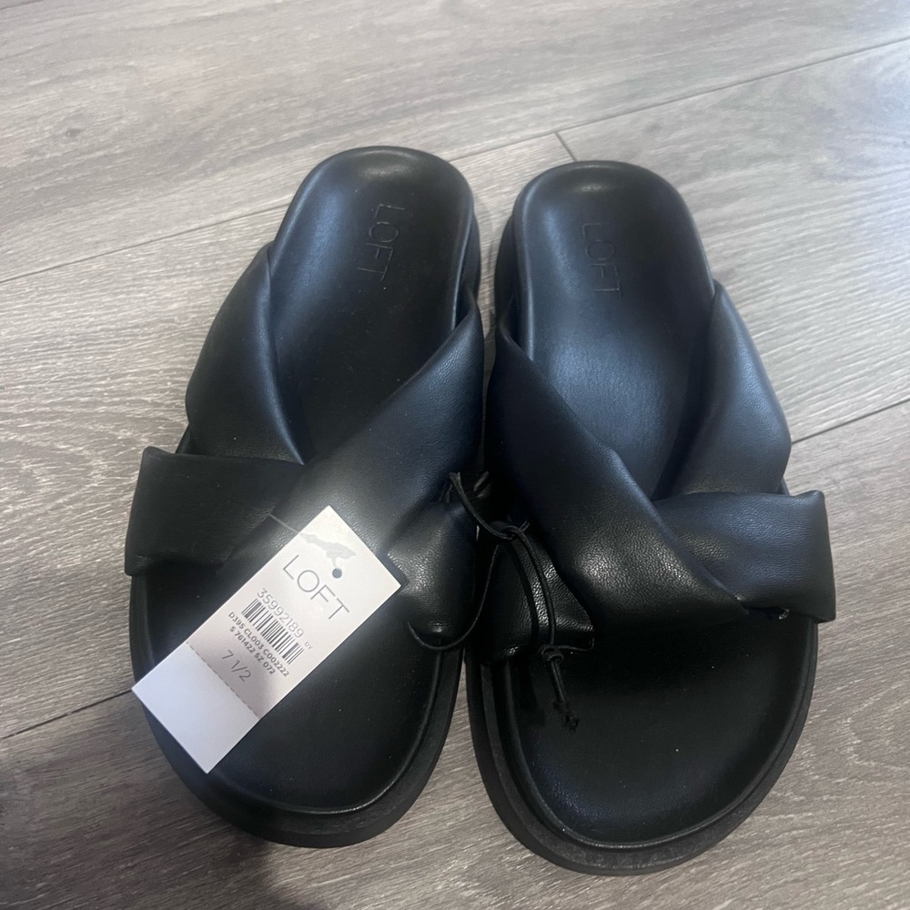 LOFT Black Crisscross Slide Sandals